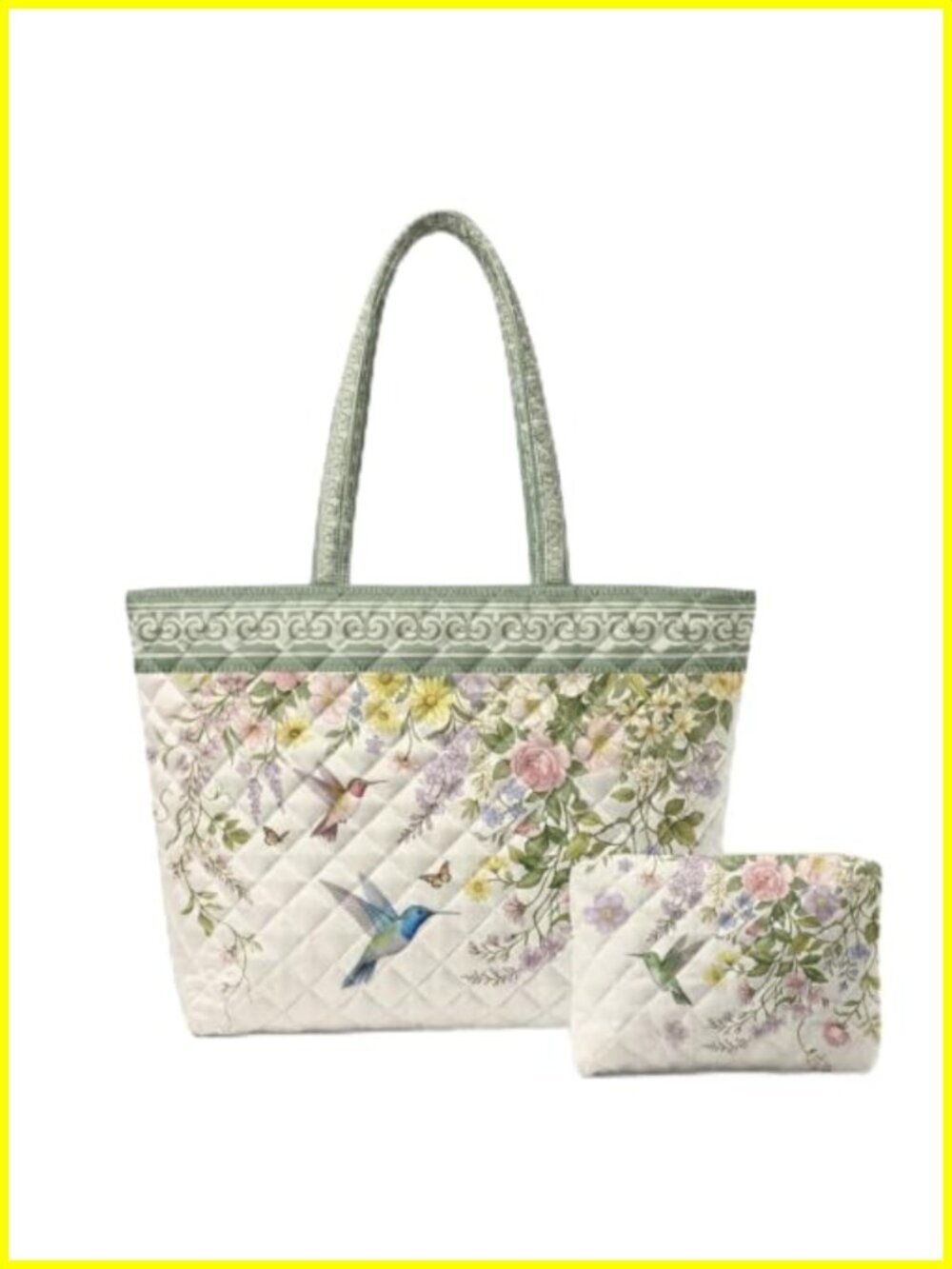 Quilted Tote Bag 2 Pack Women's Travel Work Handbag Set with Pouch Fits 14"